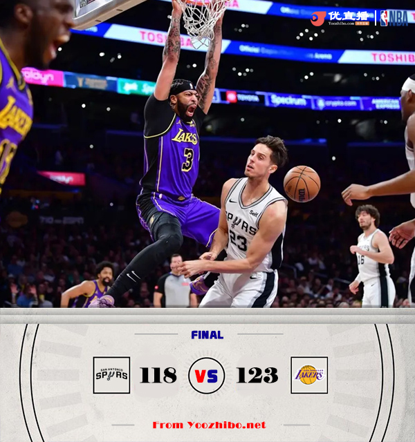 <a href=/lanqiuzhijia/lakers/ target=_blank class=infotextkey>湖人</a>123-118力克<a href=/lanqiuzhijia/spurs/ target=_blank class=infotextkey>马刺</a> 詹姆斯30+7+9 浓眉三节28+13 文班27+10+8+5+5